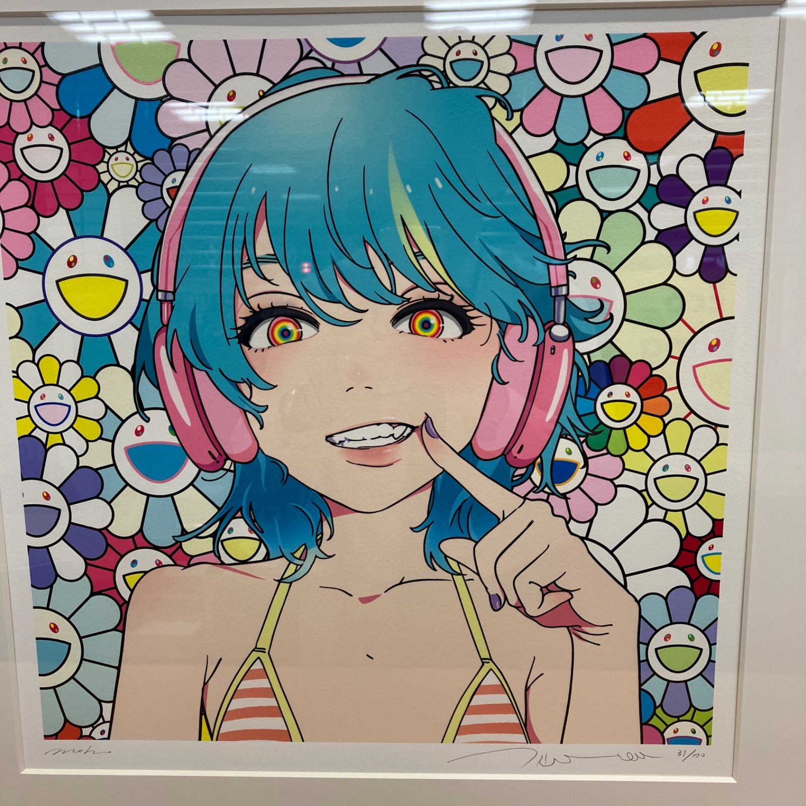 村上隆×Mebae smile 02 ブルーヘアー ピンクヘッドホン 版画 - メルカリ