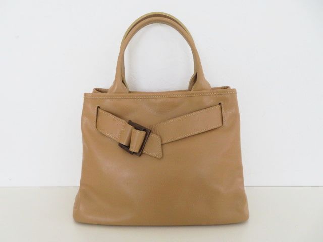 T05 LONGCHAMP ロンシャン ベルトデザイン レザー ハンドバッグ トート