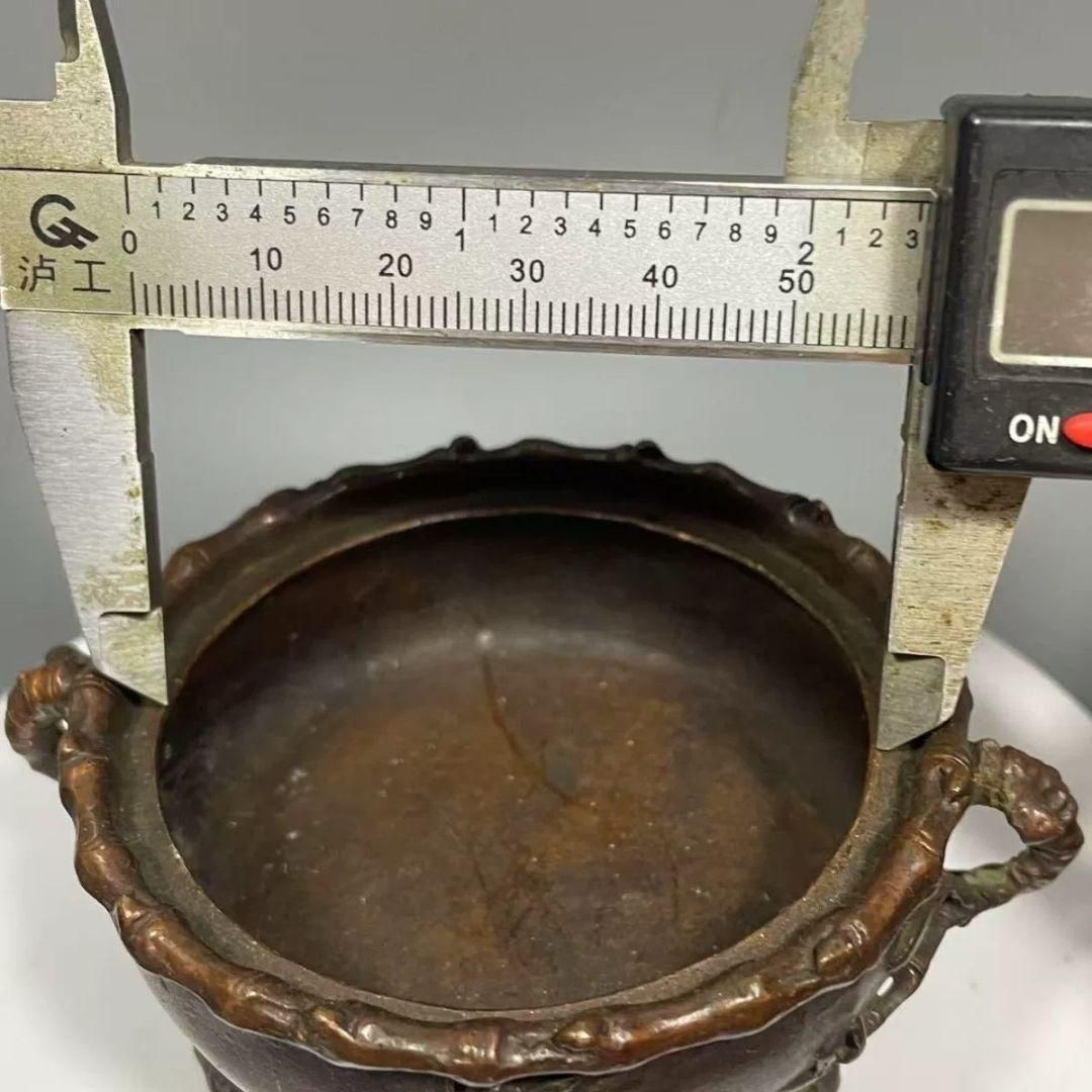 銅器 竹葉節透かし彫り炉 香炉 室内檀香炉 茶道具 香道具 工芸品