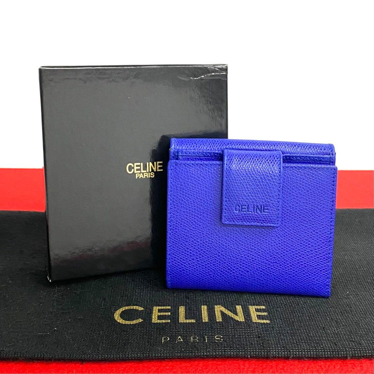 未使用 保管品 箱付 希少品 CELINE セリーヌ ロゴ レザー 本革 二つ折り財布 ミニ ウォレット 小銭入れ 札入れ カードケース ブルー  66835 - メルカリ