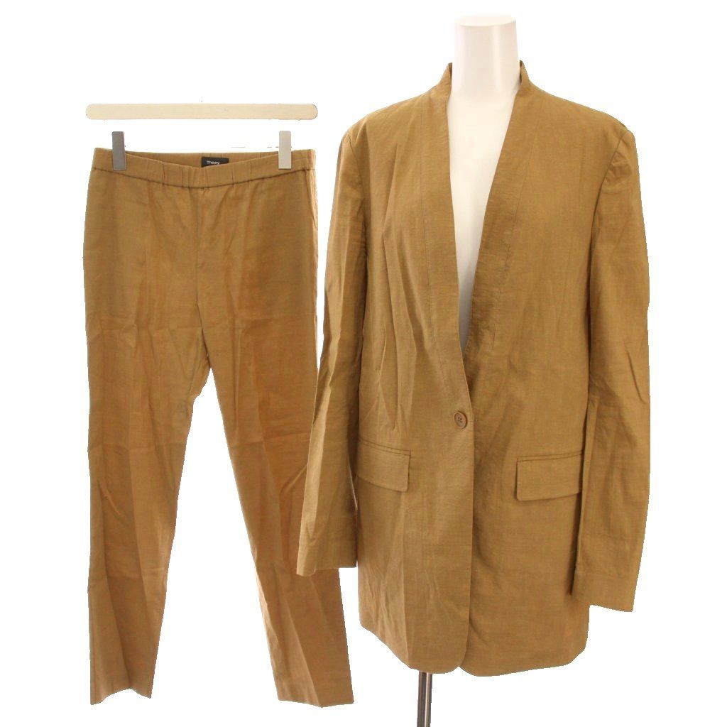 セオリー Theory ORGANIC CRUNCH WAS FLUID JACKET UL PULL ON PANT スーツ セットアップ 上下 テーラードジャケット パンツ リネン混 4 茶 YM
