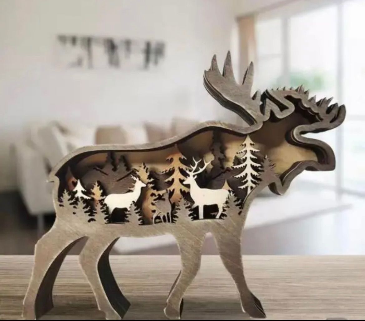 鹿 オブジェ 置物 インテリア 雑貨 動物 木製 北欧 - 置物