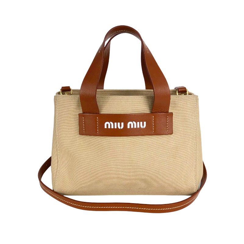 ミュウミュウ miu miu カナパ2wayトート 5BA176 ベージュ×ブラウン