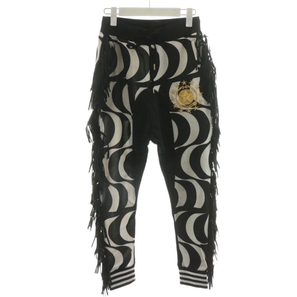 ドレスキャンプ DRESSCAMP 15SS ジョガーパンツ フリンジ ロゴ 刺繍 スター 星 キネティック柄 44 黒 ブラック 白 ホワイト 58-15S20615 AN23
