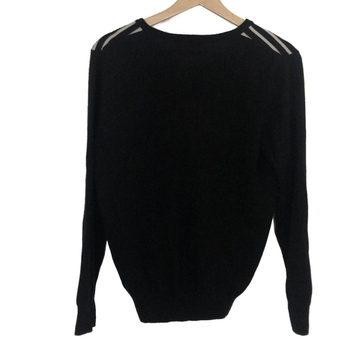 DAMAcollection ダーマコレクション 長袖セーター サイズLL レディース - 黒×白 Vネック|カシミヤ|ボーダー|PEANUTSコラボ