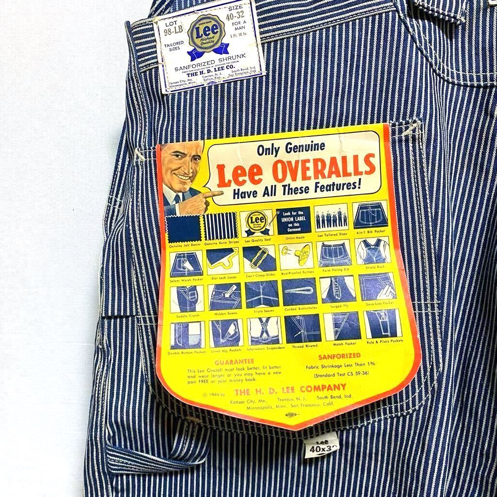 50s ビンテージ Lee 98-LB ヒッコリー ストライプ ローバック オーバーオール ロングL W40 L32 DEAD STOCK デッドストック 50年代