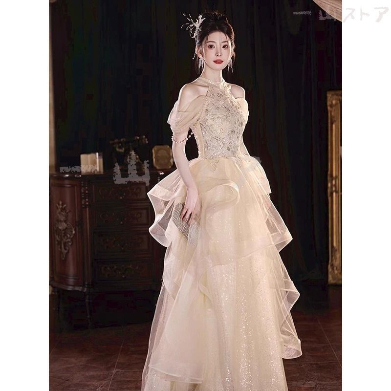 カラードレス ウェディングドレス ロングドレス 演奏会 コンサート 舞台衣装 大きいサイズ ワイン ピンク ロングウェディングドレス ピンク カラードレス ピンク サテン 刺繍