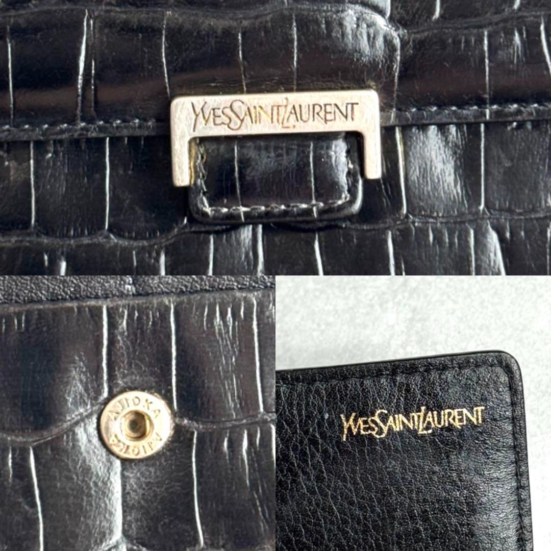 saint laurent 長財布　ブラック　クロコ　プレート　型押し　エンボス YVES SAINT LAURENT YSL イヴサンローラン / エンボスクロコダイル