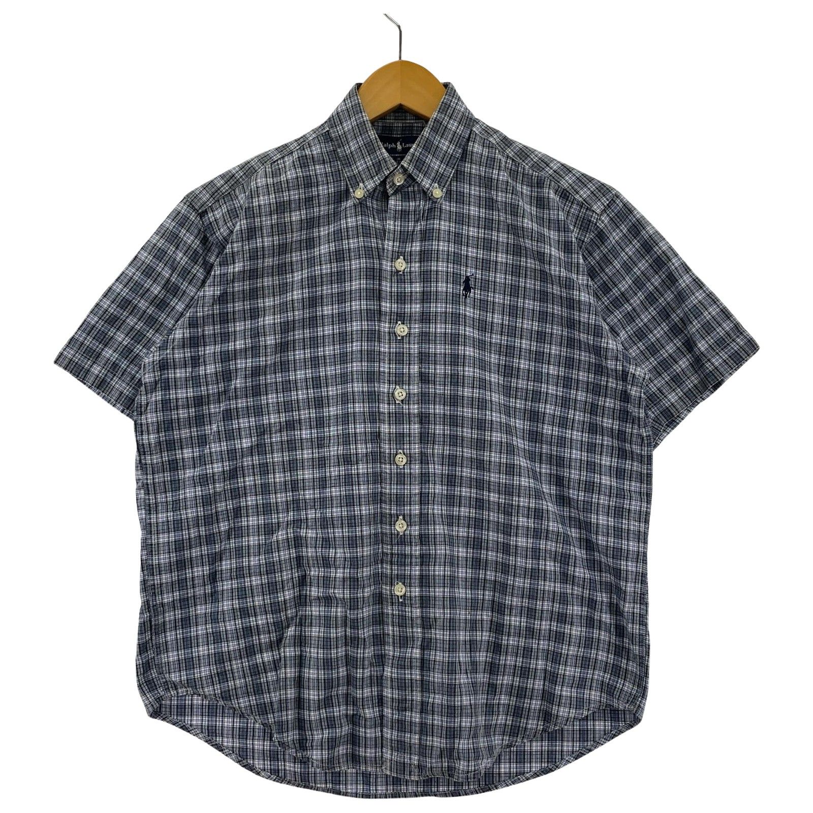 人気 ラルフローレン 半袖　シャツ 2XL ブルー チェック ボタンダウン 古着 古着 ラルフローレン Ralph Lauren PURCELL 半袖 ボタンダウン