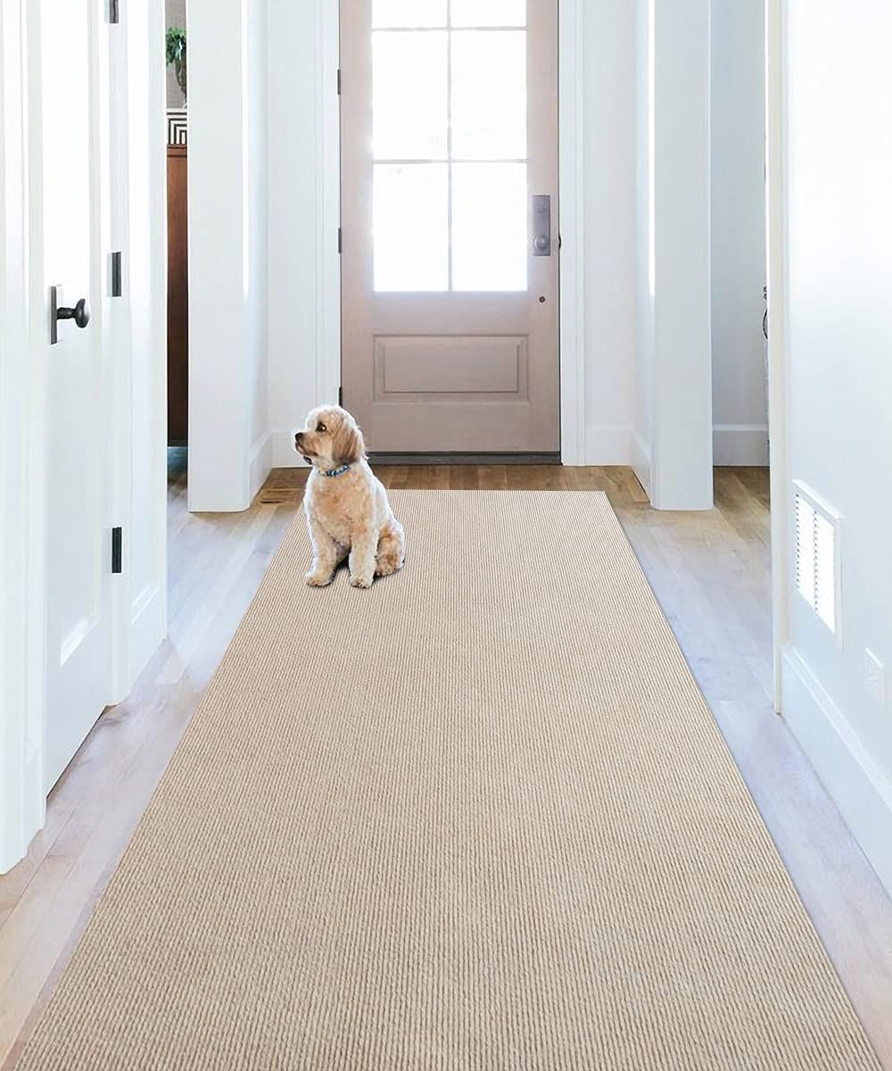 ベージュ_600*68*0.4cm 廊下敷き マルチロールカーペット 吸着マット 足腰負担軽減 洗える 600*68cm 厚み4mm ずれない キッチンマット 階段カーペットマット 床保護 キズ防止 滑り止め チェアマット タイルマット 床暖房対応 騒音対策