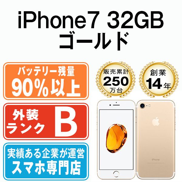 バッテリー90%以上 【中古】 iPhone7 32GB ゴールド SIMフリー 本体 