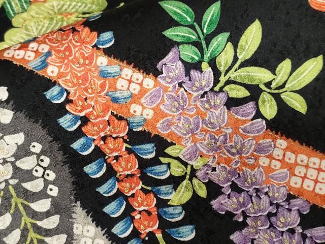 豪華振袖フルセット(7点)・辻が花・絞り・舞桜・藤花房・金通し地・金彩・正絹 振袖 藤花房 金彩 正絹 豪華振袖フルセット(7点)・辻が花・絞り