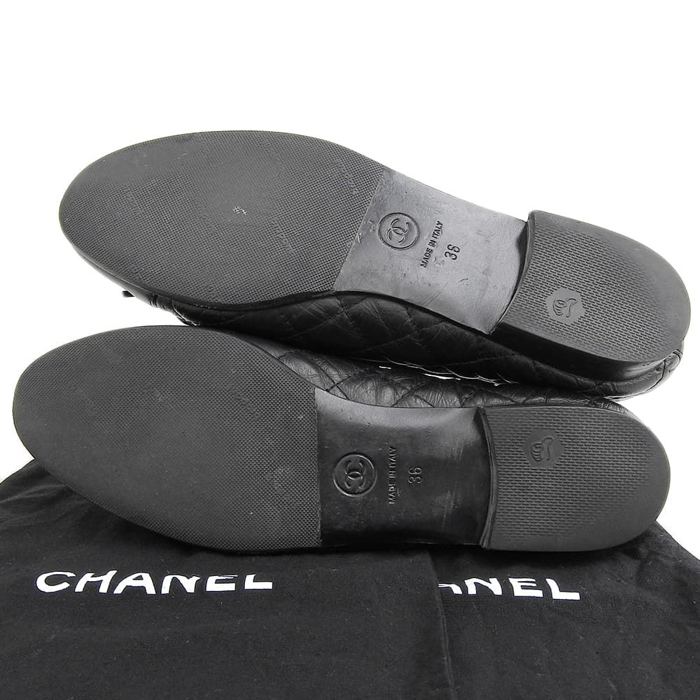 CHANEL シャネル レザー フラット パンプス レディース ブラック