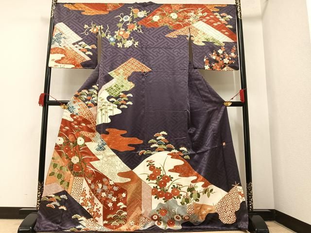 平和屋着物○訪問着 友禅 五翠 駒刺繍 雪輪草花文 金糸 金彩