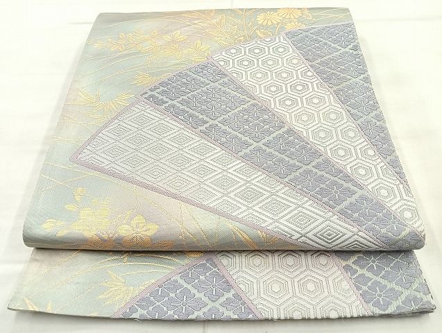 平和屋着物◎六通柄袋帯 唐織 檜扇吉祥秋草文 金糸 正絹 逸品