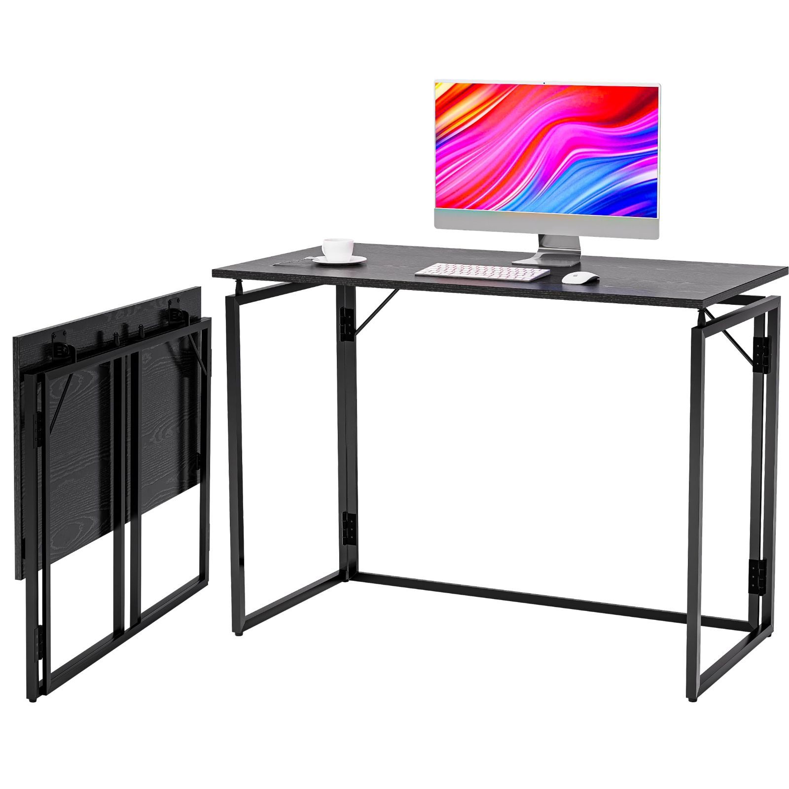 コンパクト オフィスワークテーブル パソコンデスク 耐荷重60kg 在宅ワーク 完成品 組み立て不要 省スペース僅か6cmの薄さ デスク デスク ゲーミングデスク 折り畳み 机 在宅勤務 ブラック 折りたたみテーブル 30インチ