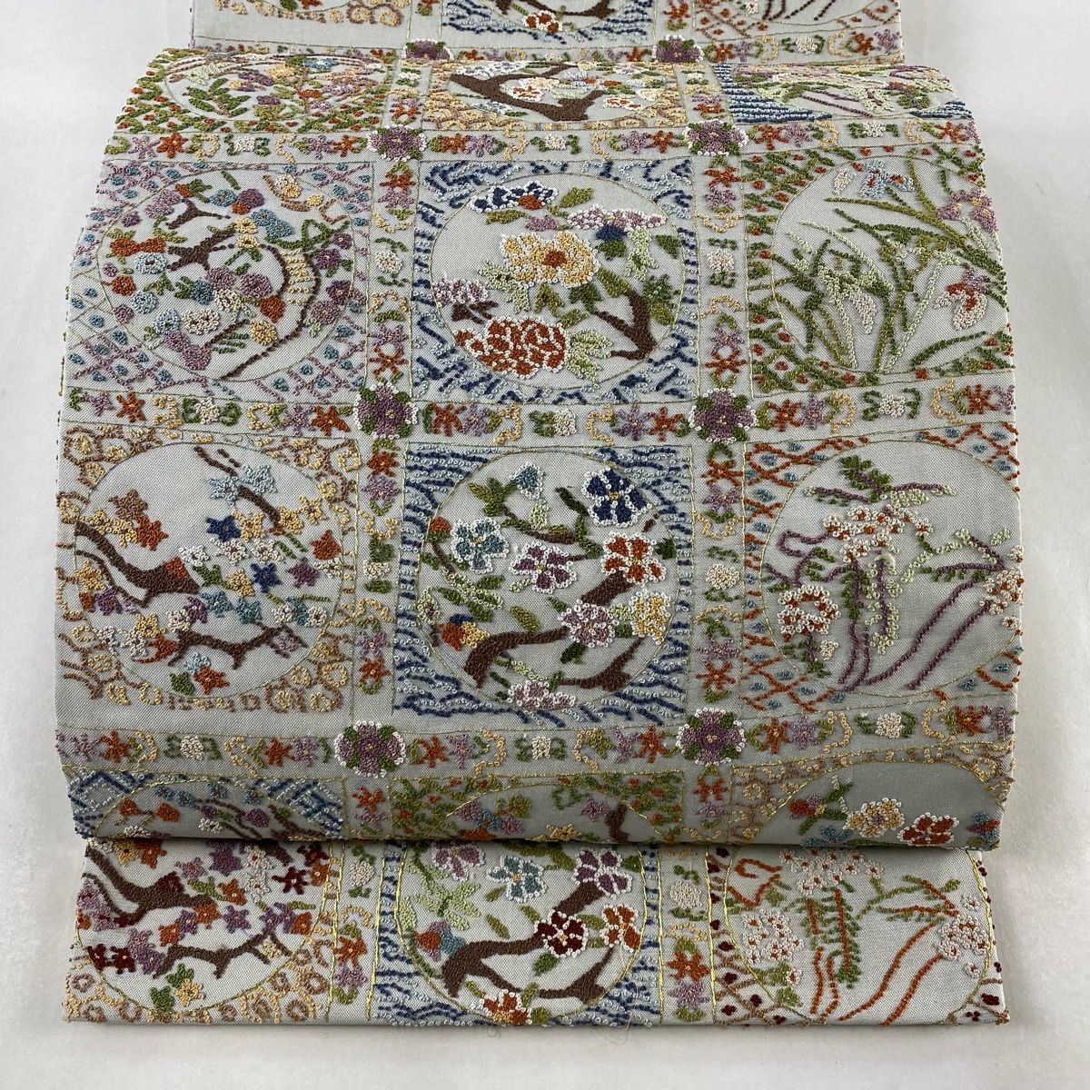 袋帯 吉祥文様正絹 抹茶色 鳳凰 梅桜菊花柄 刺繍6通 美品 楽天市場