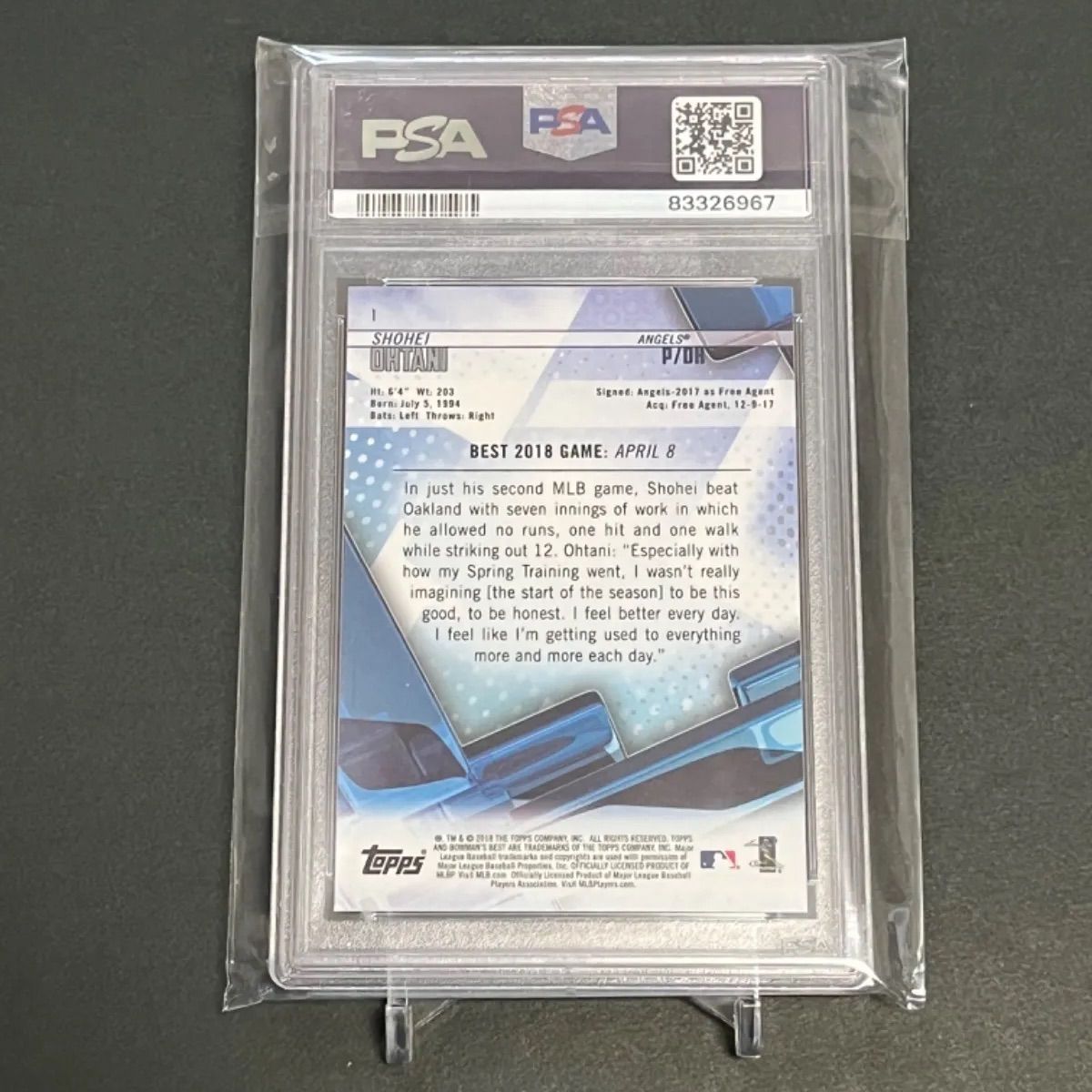 大谷翔平　PSA10　2018 ToppsBowmanBest 　ルーキーカード 2018 Topps 大谷翔平 ルーキー RC PSA-10 IA-SO - メルカリ