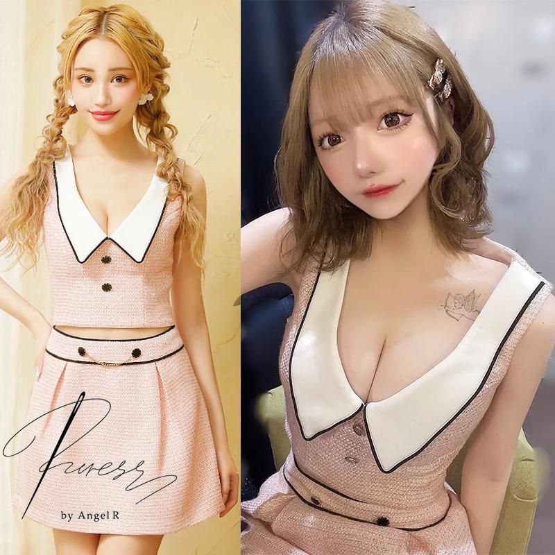 PURESS by AngelR ピュアレスバイエンジェルアール 襟付き Vネックライン セパレート フレアミニドレス キャバドレス PURESS by AngelR / ピュアレスバイエンジェルアール】襟付き Vネック