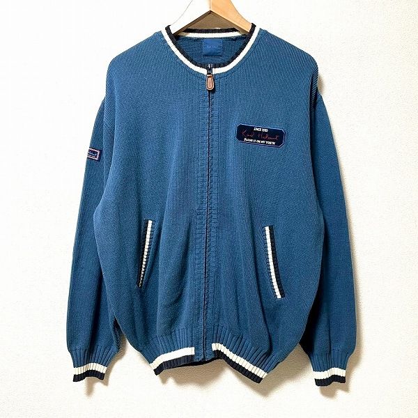 anc カールヘルム KarlHelmut カーディガン 青系 紺 白 ニット ワッペン ジップアップ ロゴ刺繍 メンズ 936997