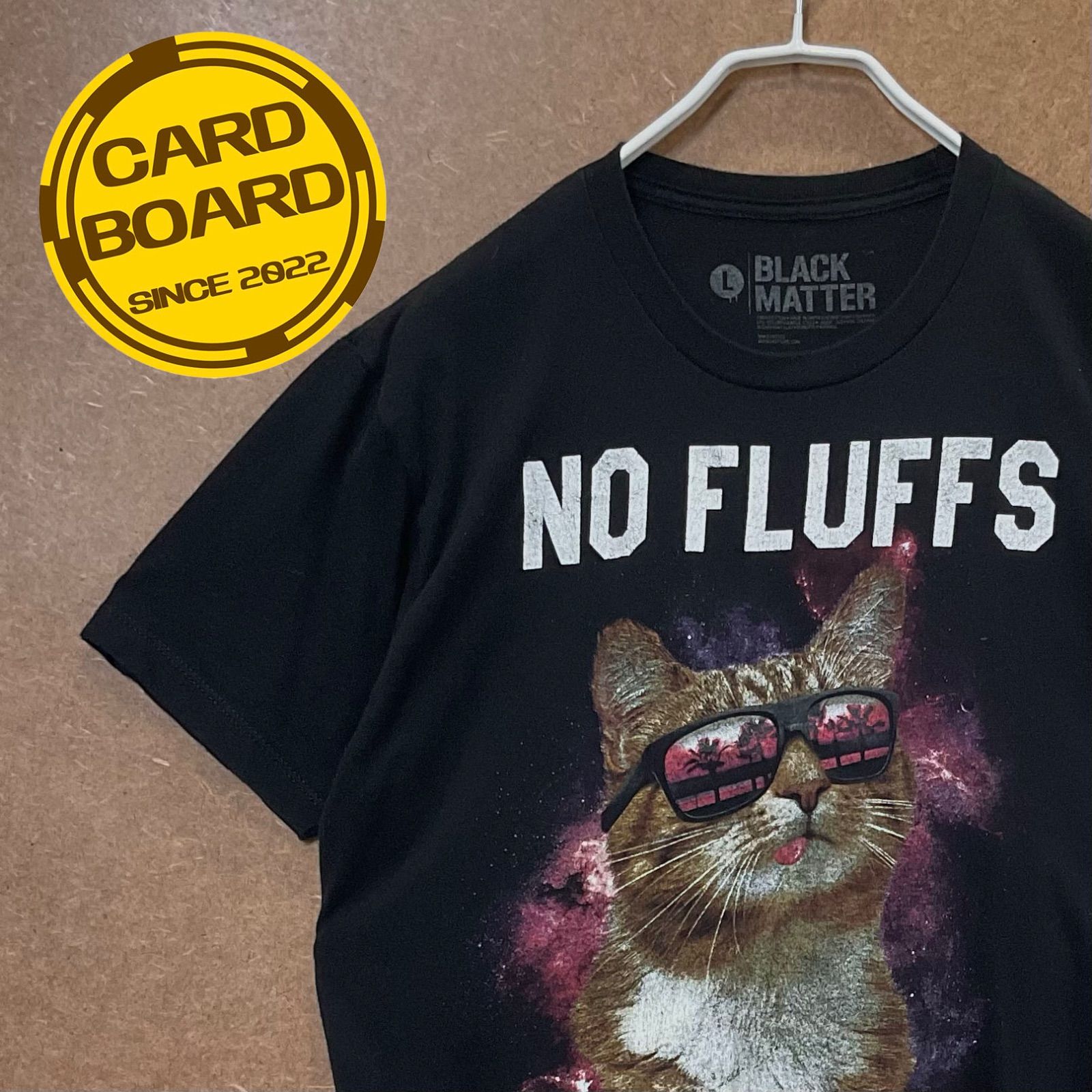 US古着 アニマルプリント ネコねこ猫サングラス NO FLUFFS GIVEN半袖tシャツ黒L