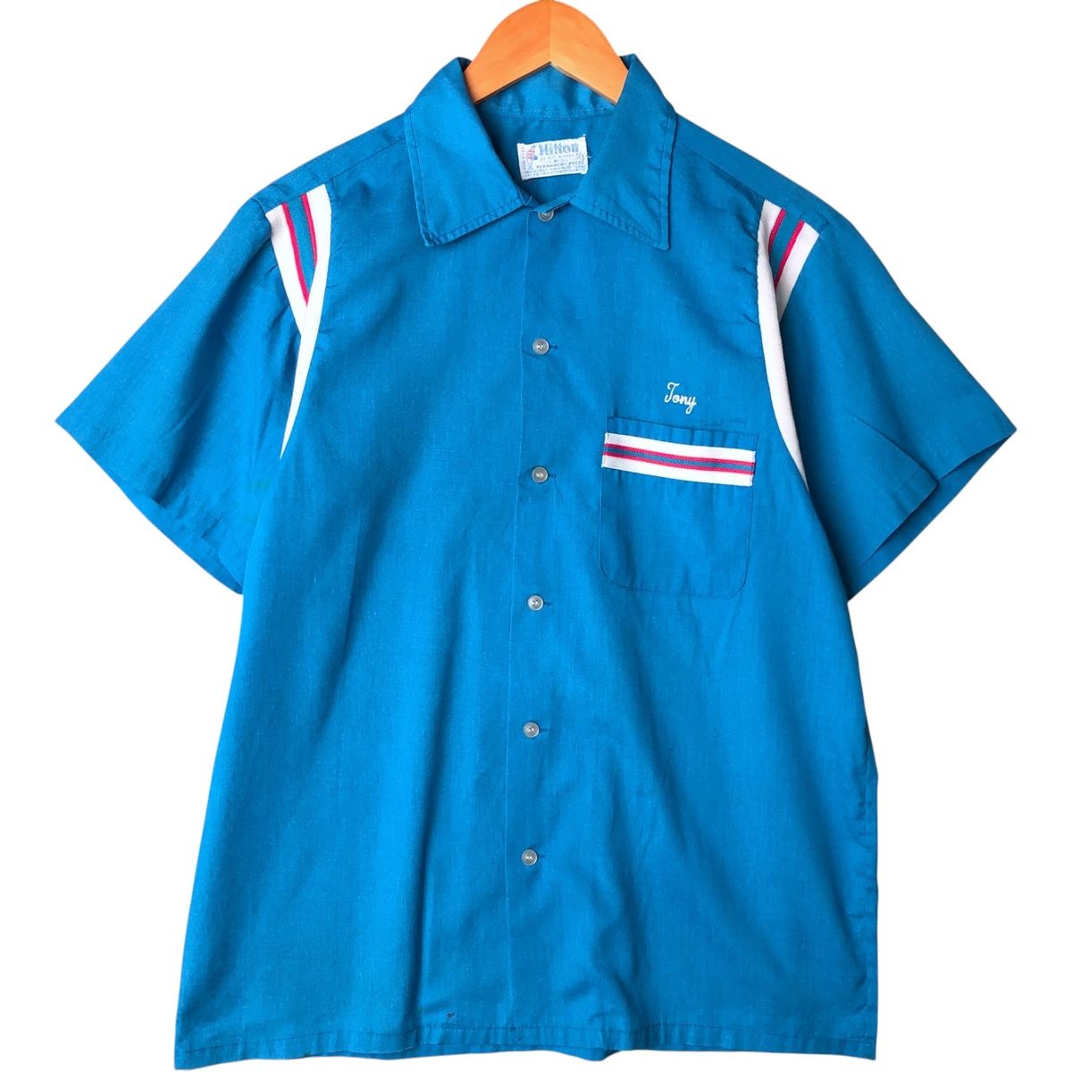 古着 70年代 ヒルトン HILTON ワイドカラー ボウリングシャツ ボックスシャツ メンズM相当 ヴィンテージ|eaa577796