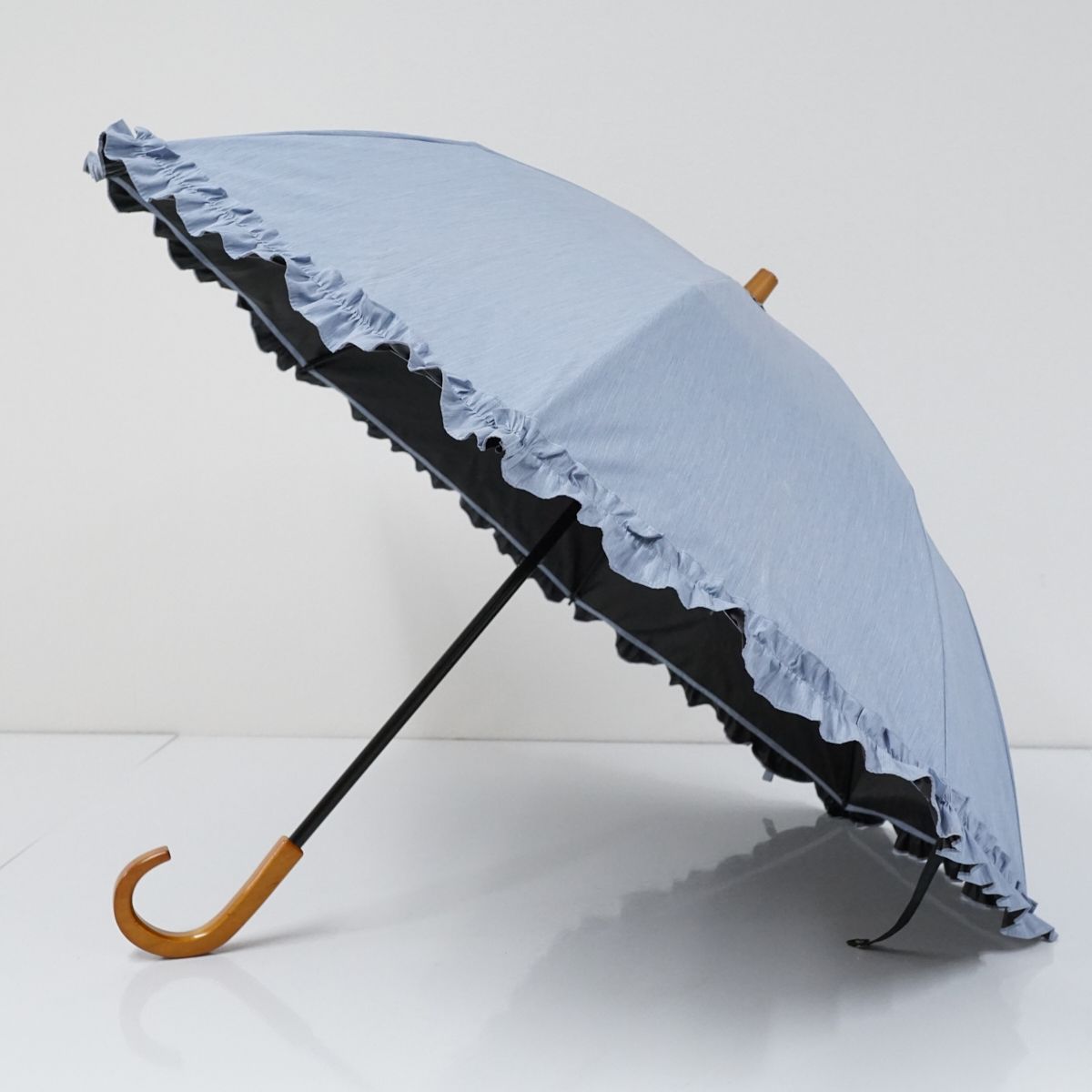 サンバリア100 完全遮光折日傘 USED美品 2段 フリル フロストブルー
