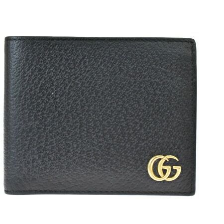 【中古】 美品 グッチ GUCCI GGマーモント 二つ折り 札入れ 財布 ブラック レザー 05JC487