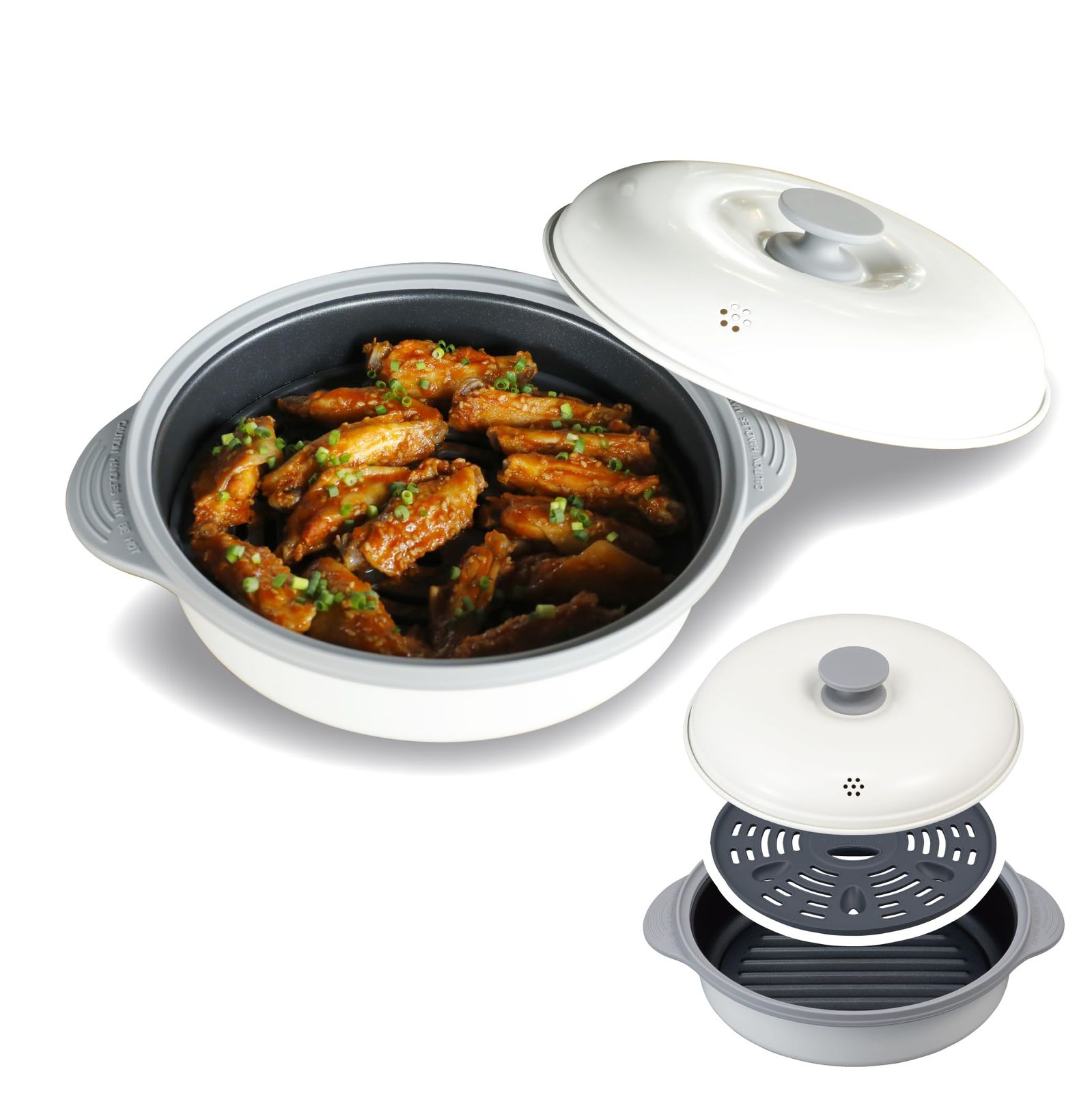 シービージャパン 電子レンジ調理器具 電子レンジで焼き目が付けられる [ 炒める 茹でる 焼く 煮る 蒸す 炊く がこれ1つ ] 食器洗浄機対応 レシピ付き レンジグリル 深型蒸し皿付き copan [深型蒸し皿付き]