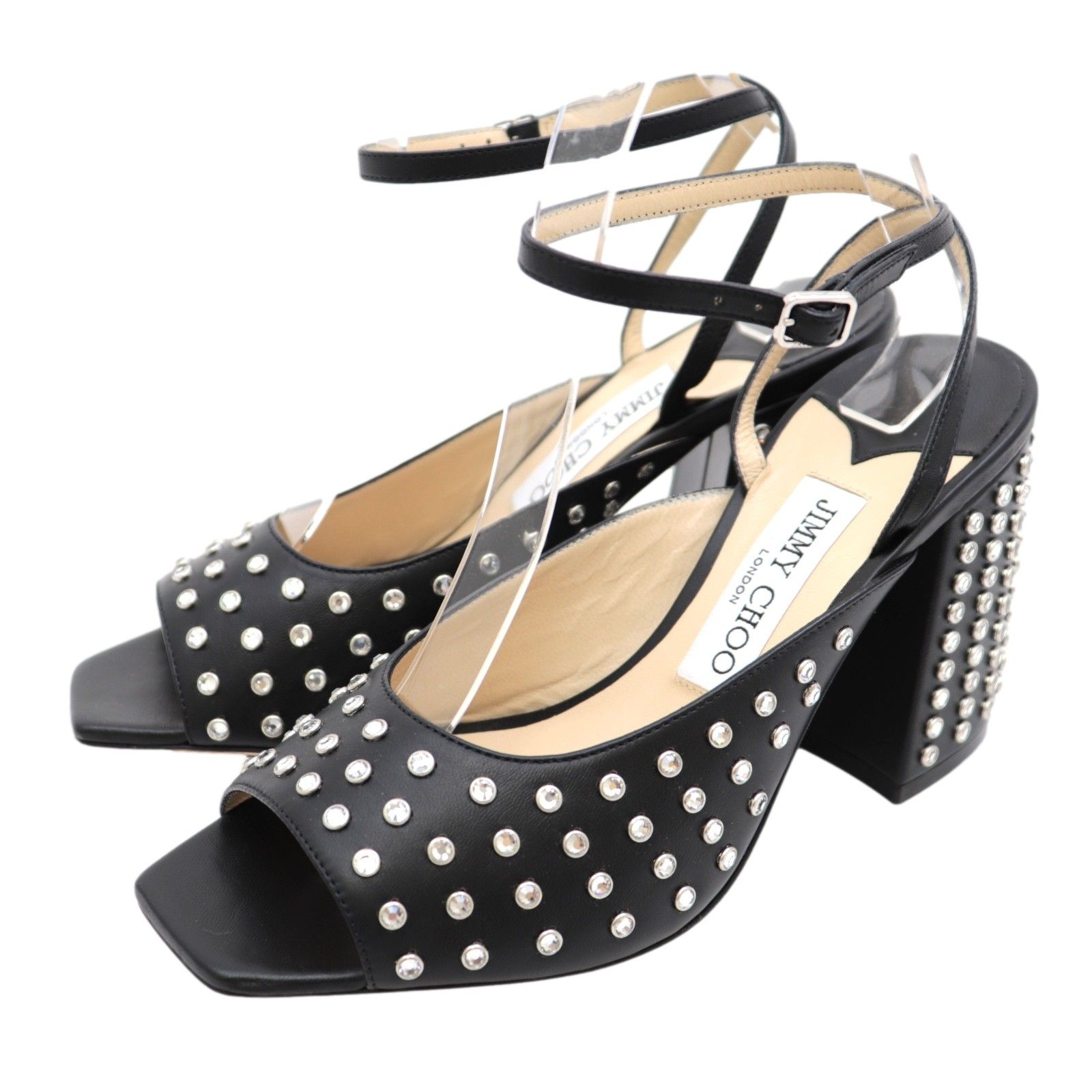 Jimmy Choo ブラック ストーンビジュー サンダル　38 Jimmy Choo ブラック ストーンビジュー サンダル 38