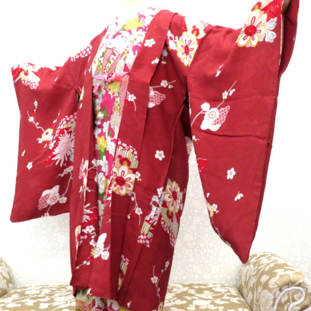 utatane｜utatane 綿麻 高級変わり織 浴衣3点セット レトロ赤のよろけ