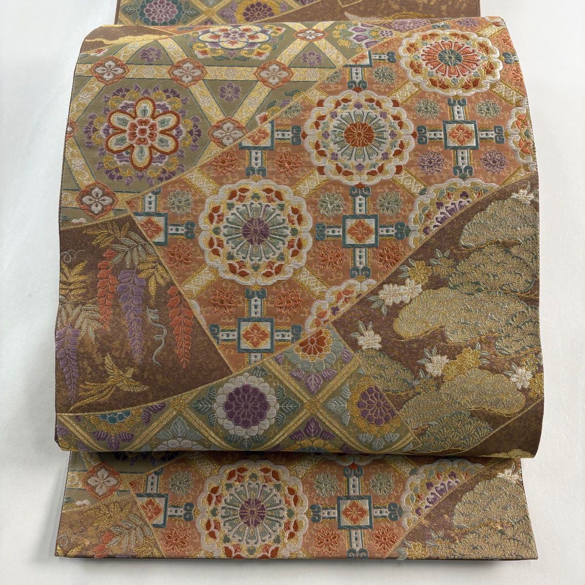 Vto-665 高級袋帯 全通袋帯 菊柄 正絹 金糸使い 刺繍 色無地以上 Vto-665 高級袋帯 全通袋帯 菊柄 正絹 金糸使い 刺繍 色無地以上