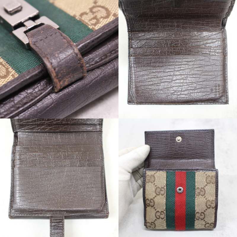 S111)GUCCI/グッチ ジャッキー 二つ折り財布 GGキャンバス シェリー