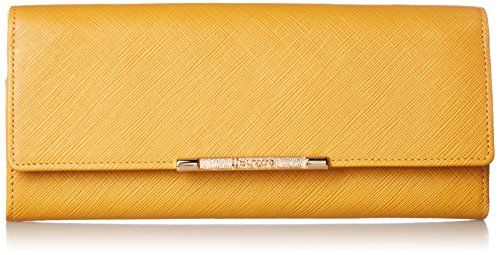 ユー バイ ウンガロ 長財布 アイガー 牛革 型押し ロゴ入りブローチ ボックス型小銭入れ付 ダブルボタン式 イエロー