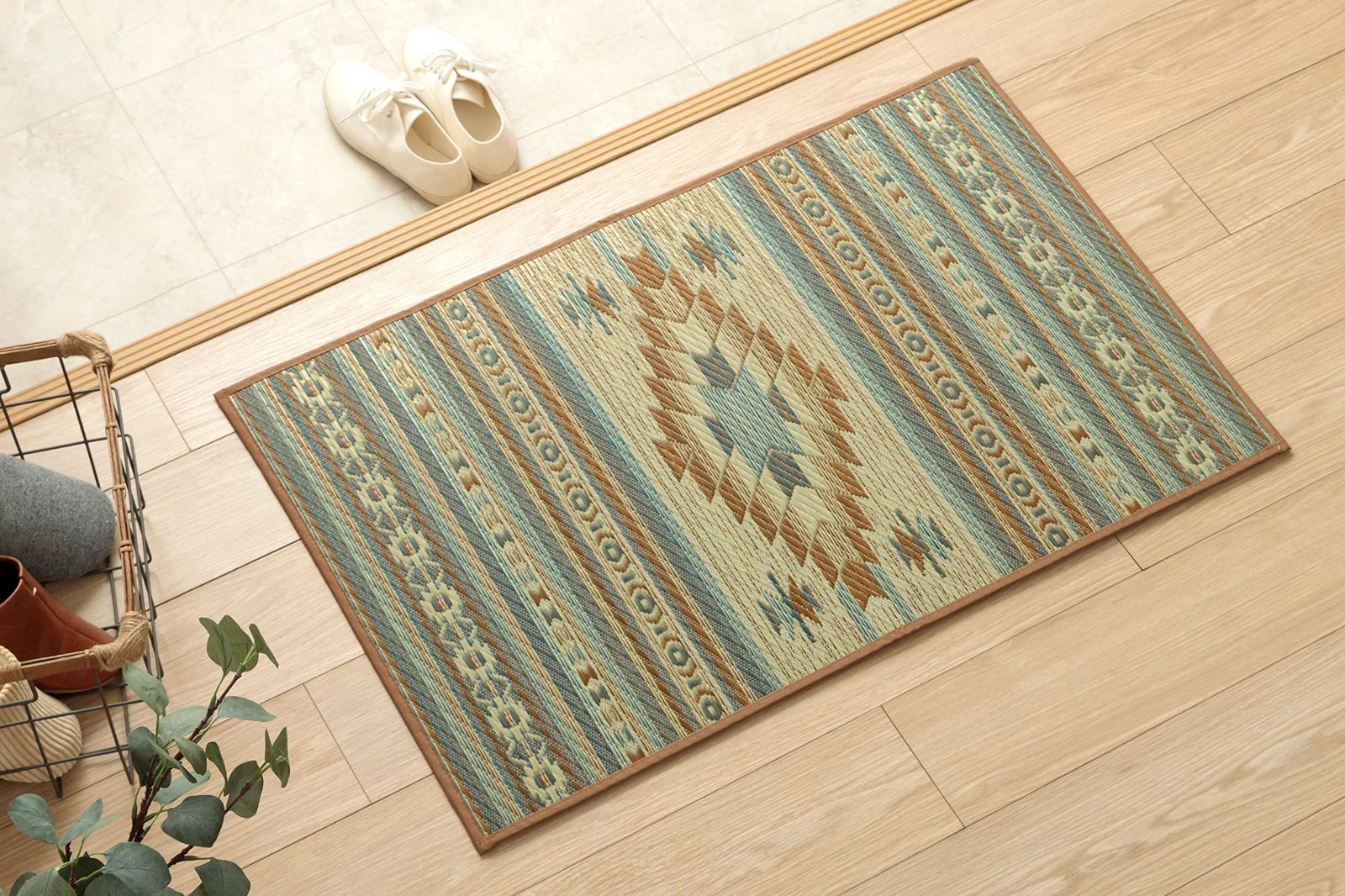 九州産 滑り止め 国産 抗菌防臭効果 湿度調整作用 約70×120cm ベージュ Fピオス 1081990024704 長方形 ラグ 玄関マット い草 イケヒコ