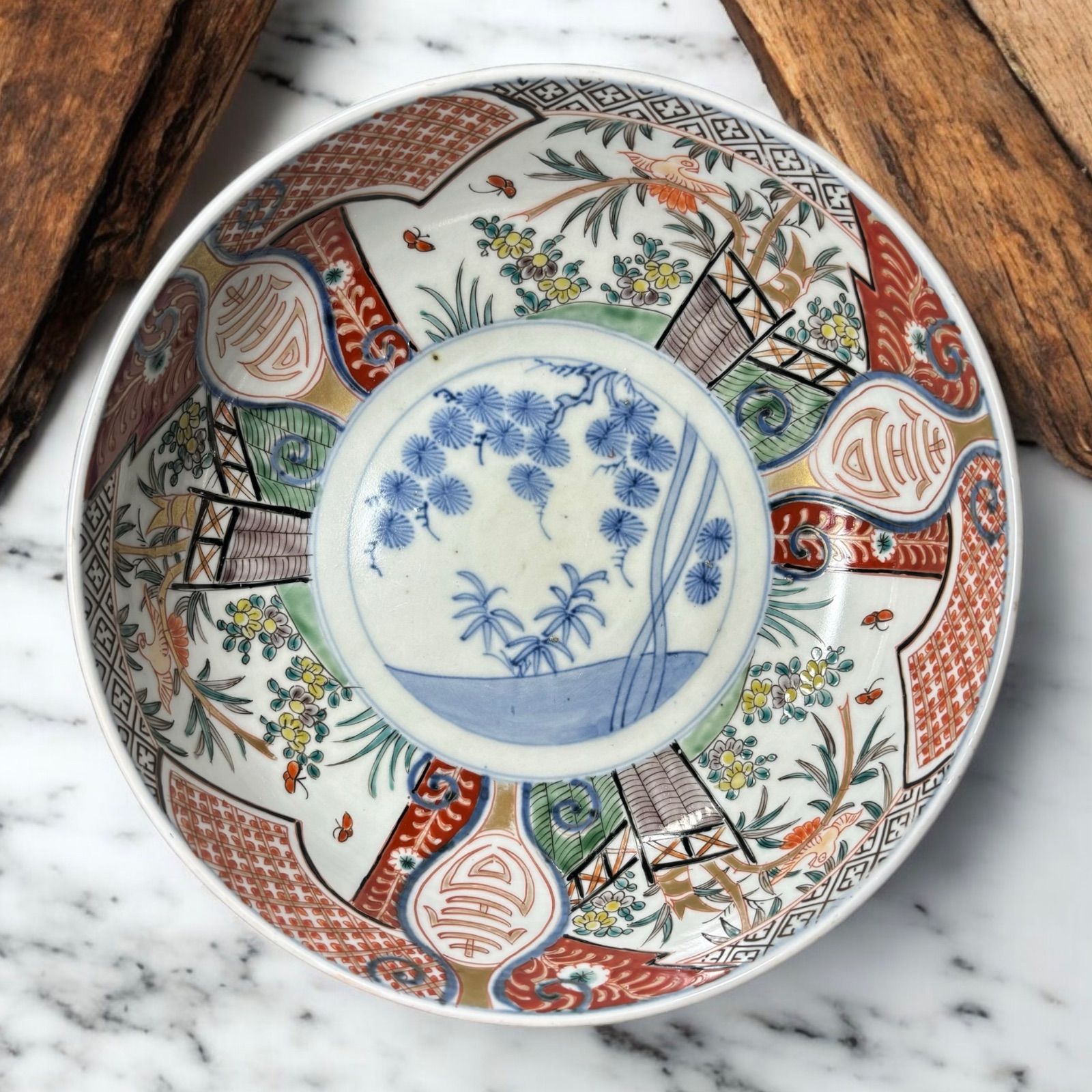 Y324-2 江戸初期 古瀬戸絵 瀬戸皿 直径22cm FF