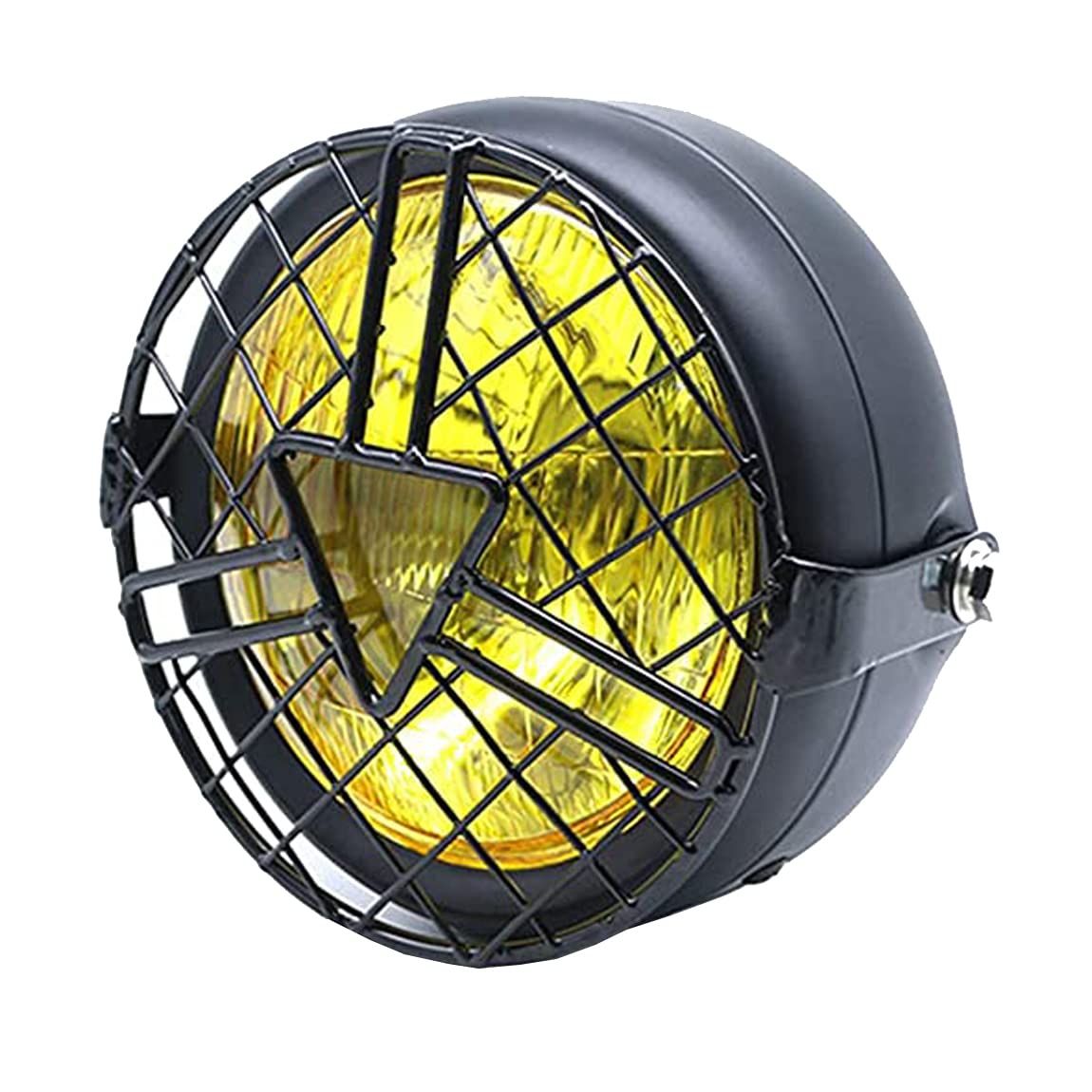 【迅速発送】Ranzek 汎用 モーターサイクル ハロゲン ヘッドランプ レトロ カフェレーサー ボバー チョッパー CG125 GN125 用 バイク ヘッドライト 6.5インチ + バイク ヘッドライト ガード+ ヘッド