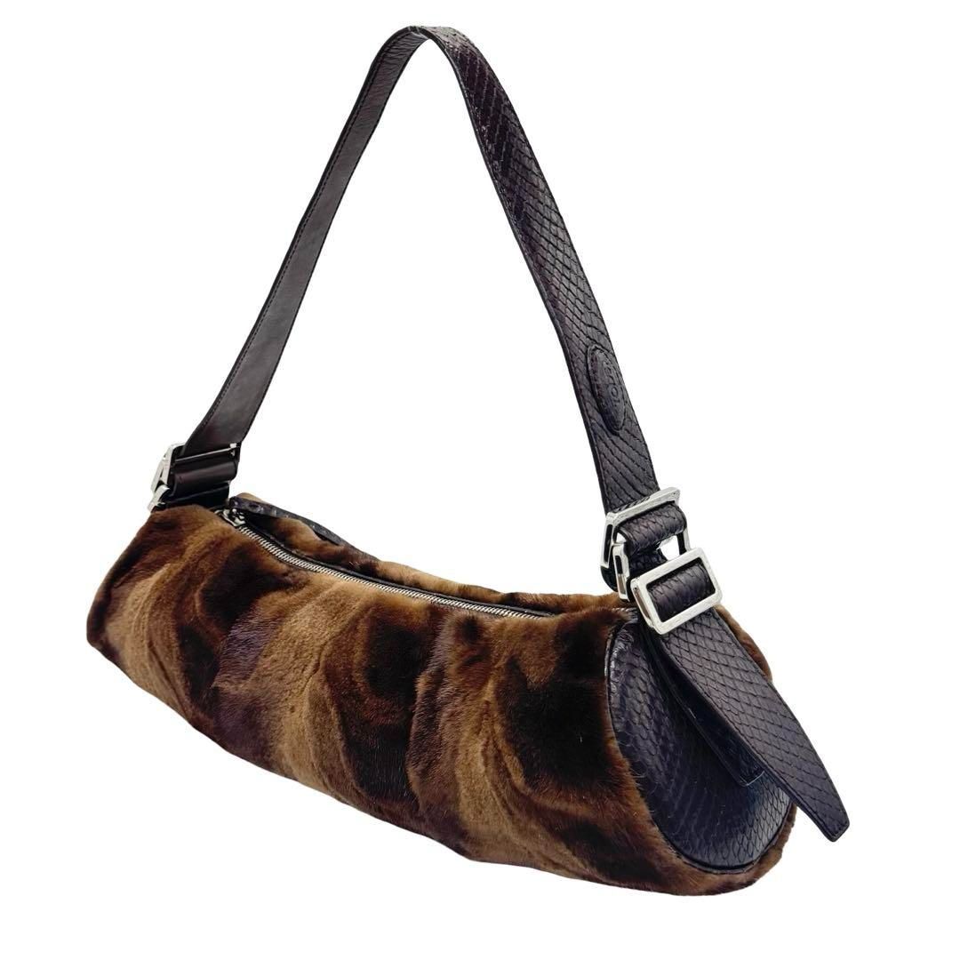 TOD'S トッズ ファー×パイソン型押 レザー ワンショルダーバッグ