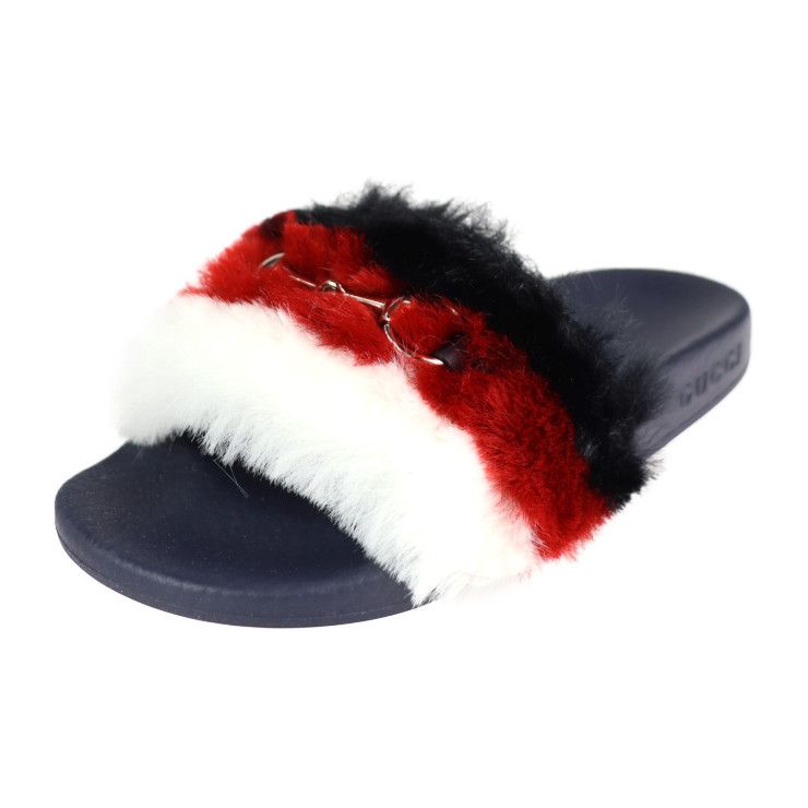 GUCCI グッチ ホースビット サンダル 526176 ＃29 ラバー フェイクファー トリコロール ゴールド金具 子供用 参考サイズ18.5cm