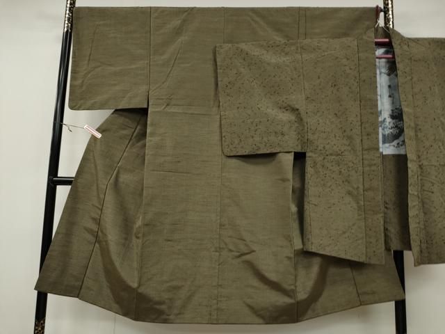 平和屋着物●男性 紬 髭紬羽織セット 鶸茶色 正絹 CAAX4538ut