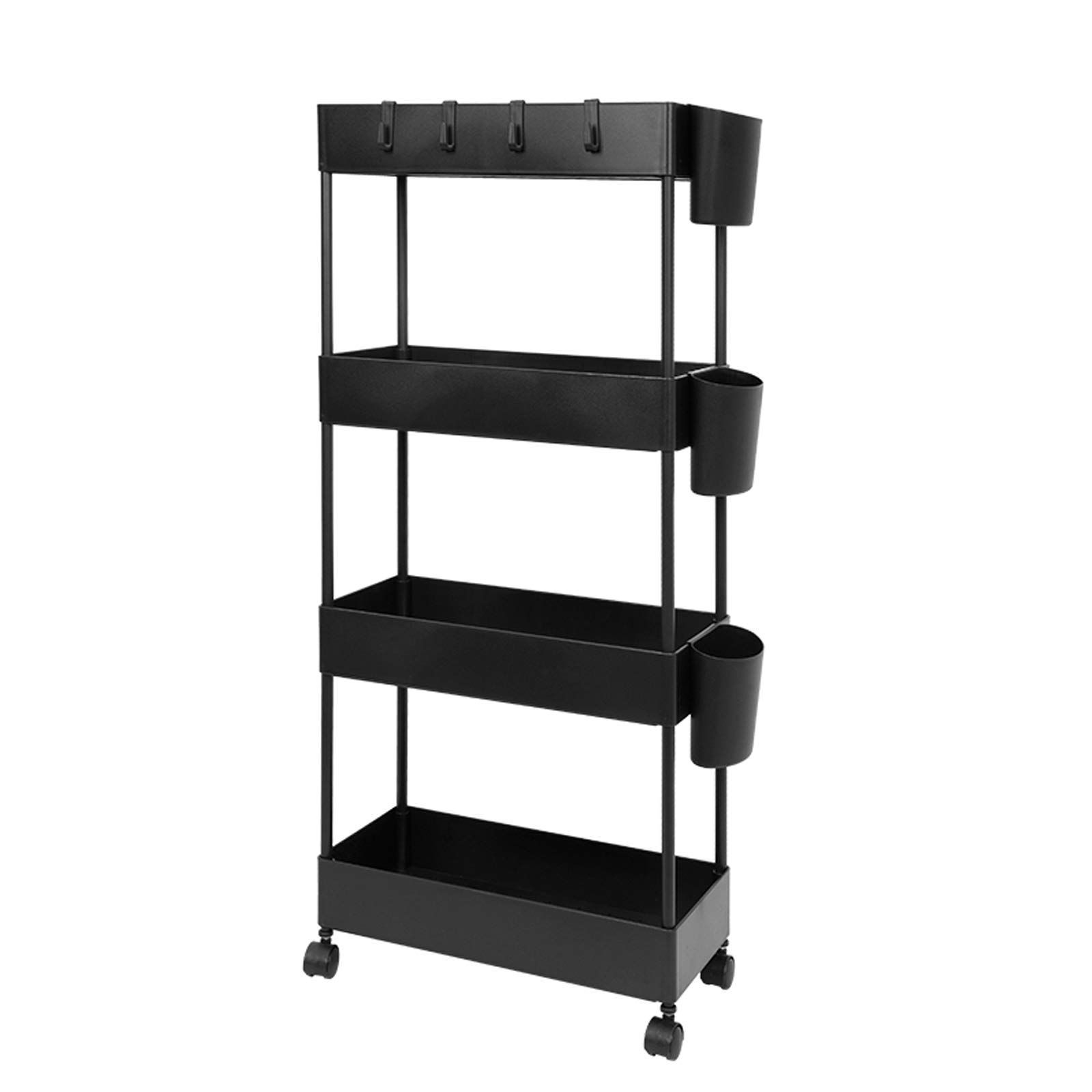 【数量限定】収納 収納 収納棚 収納 棚 収納ワゴン ラック ラック 小型 キャスター付き キッチン キッチンラック すきま収納 ワゴン 4段 (黒) 18cm BOMKEE