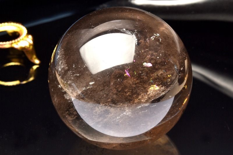 1点物】迫力サイズ！ スモーキークォーツ茶水晶 60mm 丸玉(台座付き