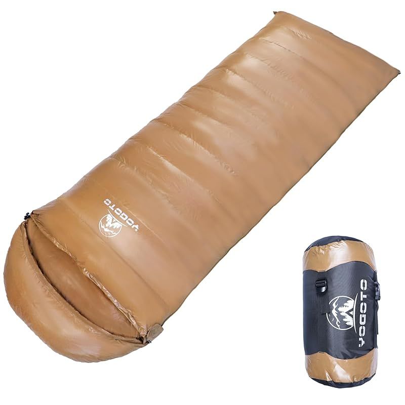 【YOGOTO】 ダウン シュラフ 冬用 寝袋 650FP 高級ダウン コンパクト 車中泊り 登山 封筒型 スリーピングバック 防災 避難用 撥水 [ 最低使用温度 -15度 ](黄土色(封筒型))
