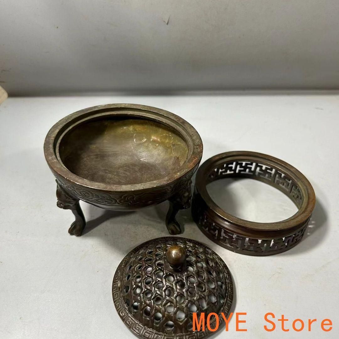 銅器 三層獅足祥雲紋薫香炉 茶道檀香炉 盤香炉 仏具 工芸品 置物 銅器 三層獅足祥雲紋薫香炉 茶道檀香炉 盤香炉 仏具 工芸