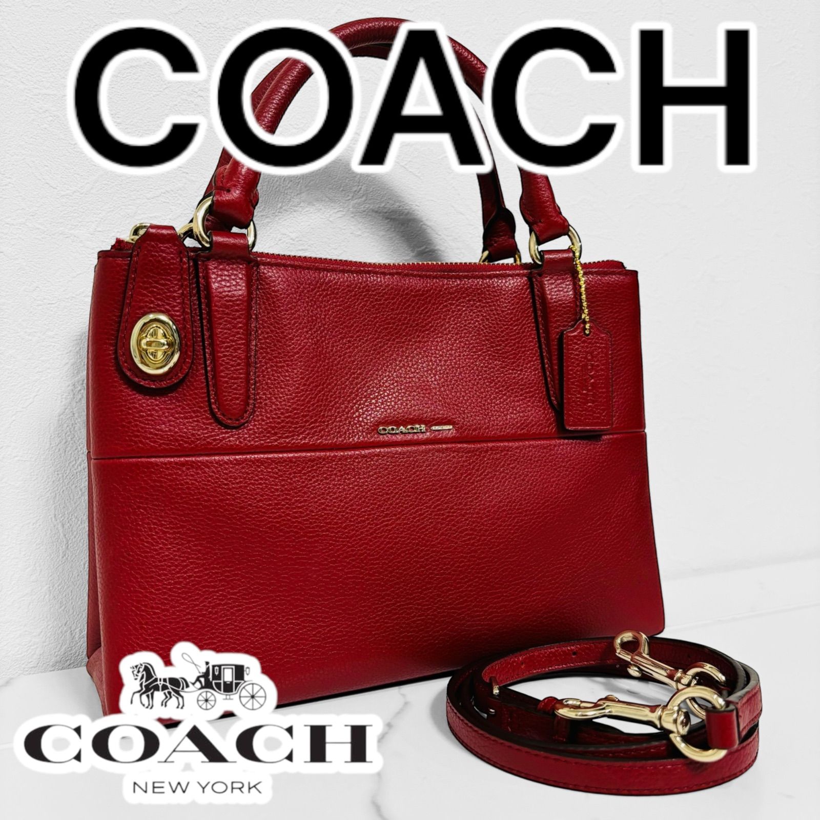 極美品 日本未発売モデル COACH コーチ ザ ミニ ターンロック レザー 2WAY ミニ ショルダーバッグ ボロー バッグ ペブルド レッド ミニ  サック ダルロンディスマン - メルカリ