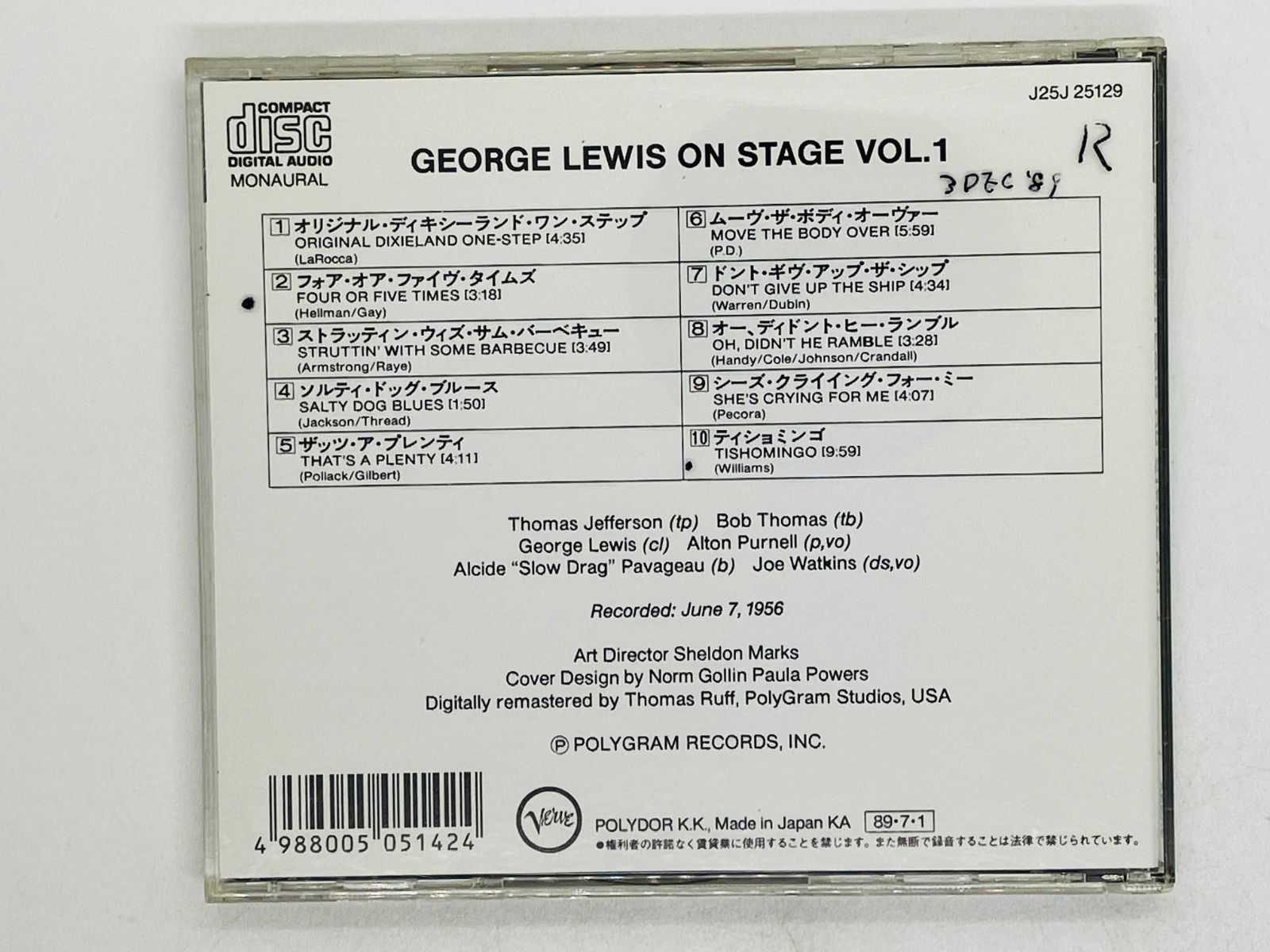 CD GEORGE LEWIS STAGE VOL.1 / ジョージ・ルイス / 書込みあり J25J 