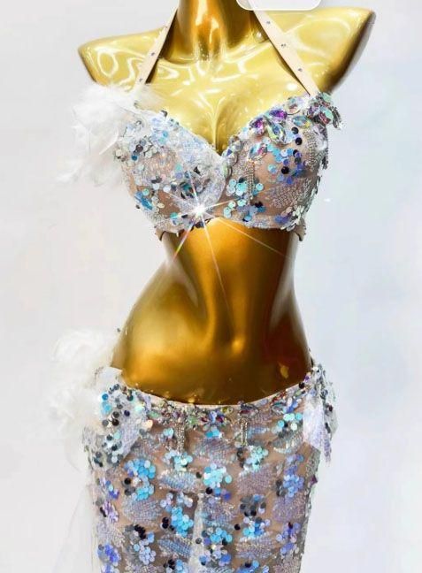 ベリーダンス衣装 上下セット 羽根 ブラ スカート オーダーメイド