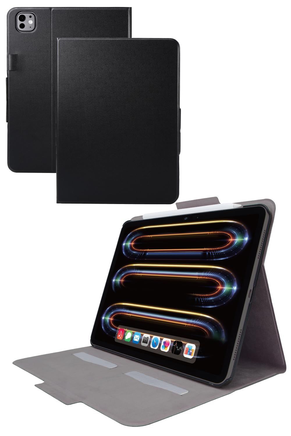 1)タブレットケース単品 エレコム ipad pro 11インチ (M4) 2024年モデル ケース 2つのカードポケット付き ペン収納 フラップ付き TB-A24PMWVFUBK