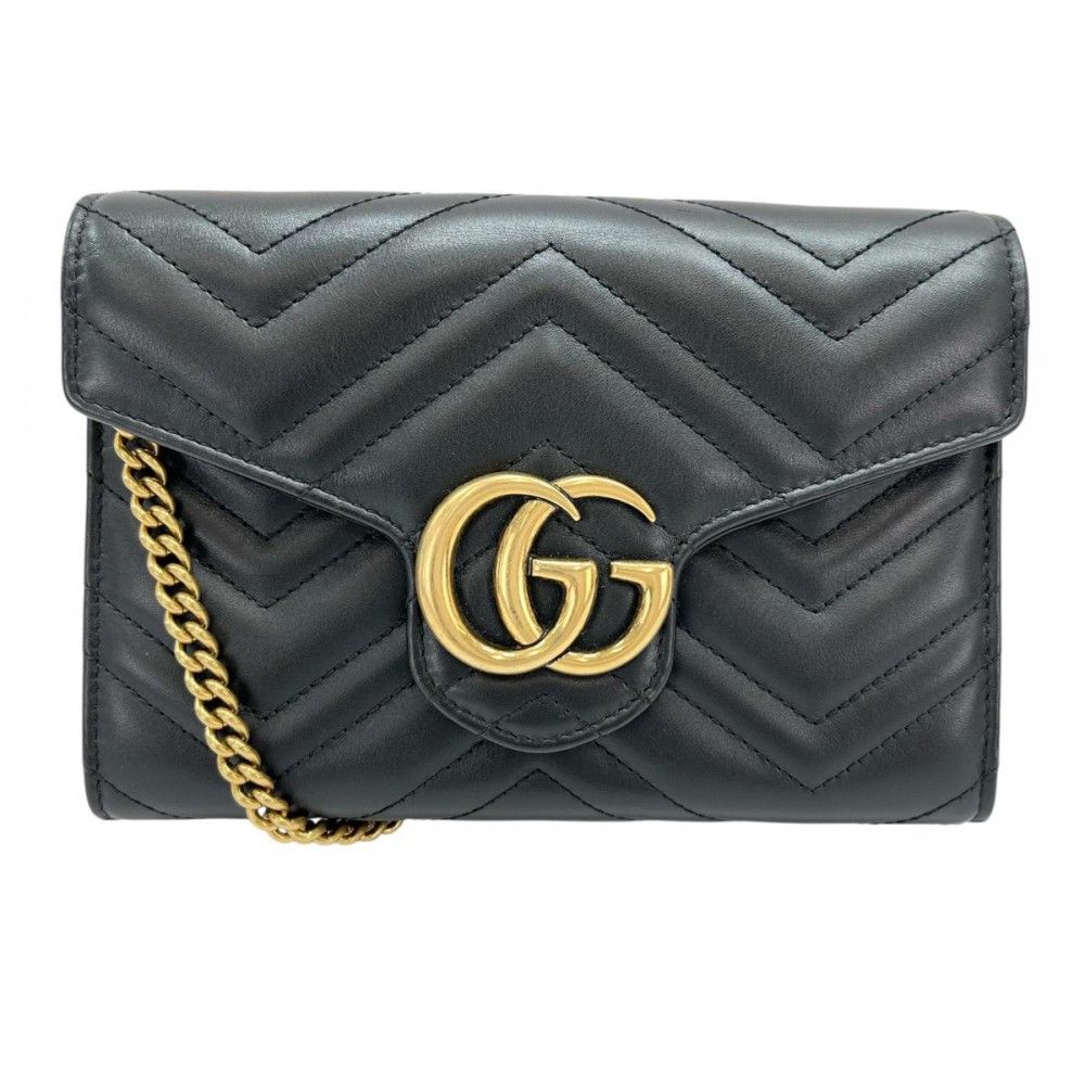 グッチ チェーンウォレット レディース ショルダーバッグ GGマーモント GUCCI 474575 ブラック 黒 ゴールド金具 品
