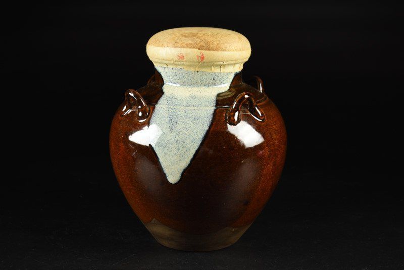 3327/☆大塩昭山造 赤膚山窯 飾壷 飾網紐添 四つ